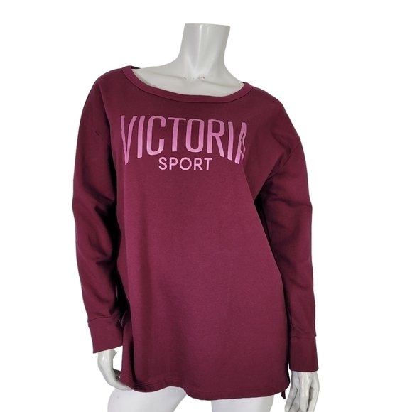 Victoria's Secret Sport SZ M Sweatshirt Plum Spell Out Athleisure Back Cut Out - Picture 3 of 10